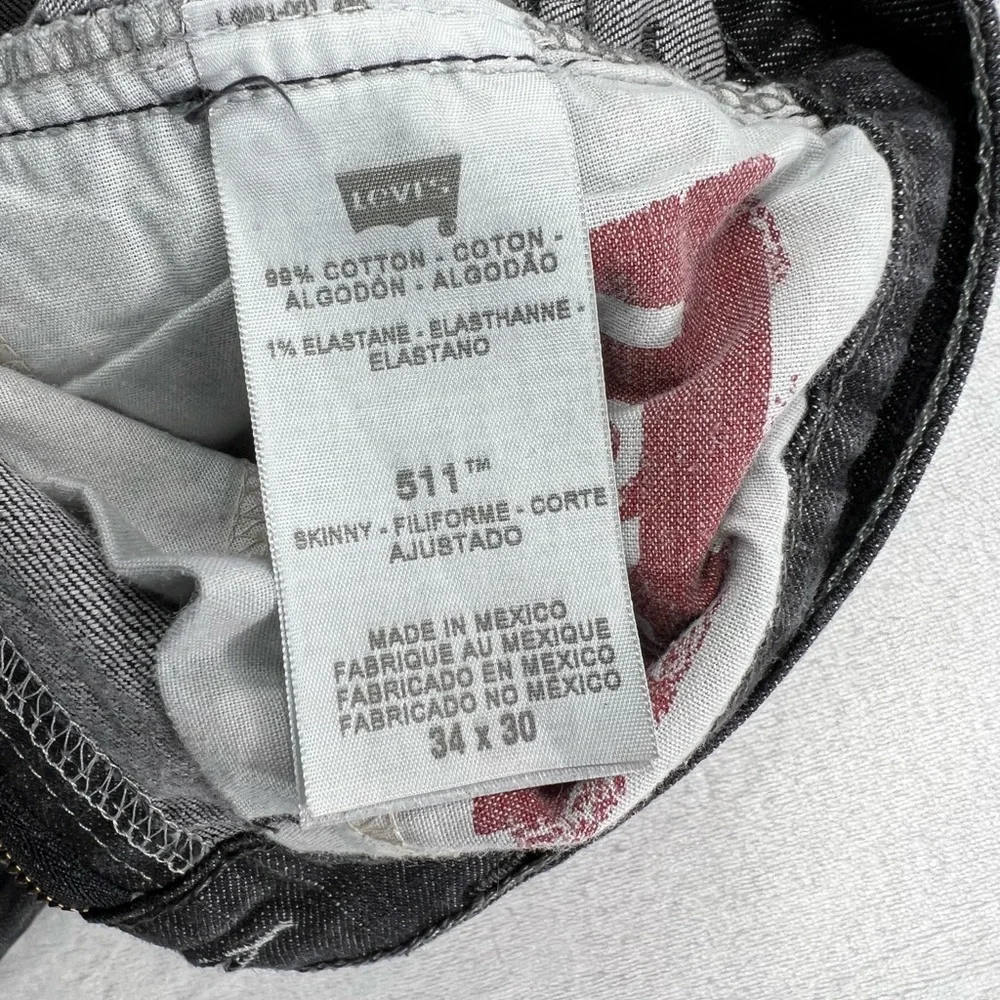Levi Strauss 32x 30 Dark Gray‎ Silver 511 Cotton Blend Skinny Jeans